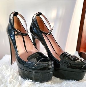 Miu Miu Patent Leather Penny Loafer Platform Pumps in Black Size 40 UK/ …